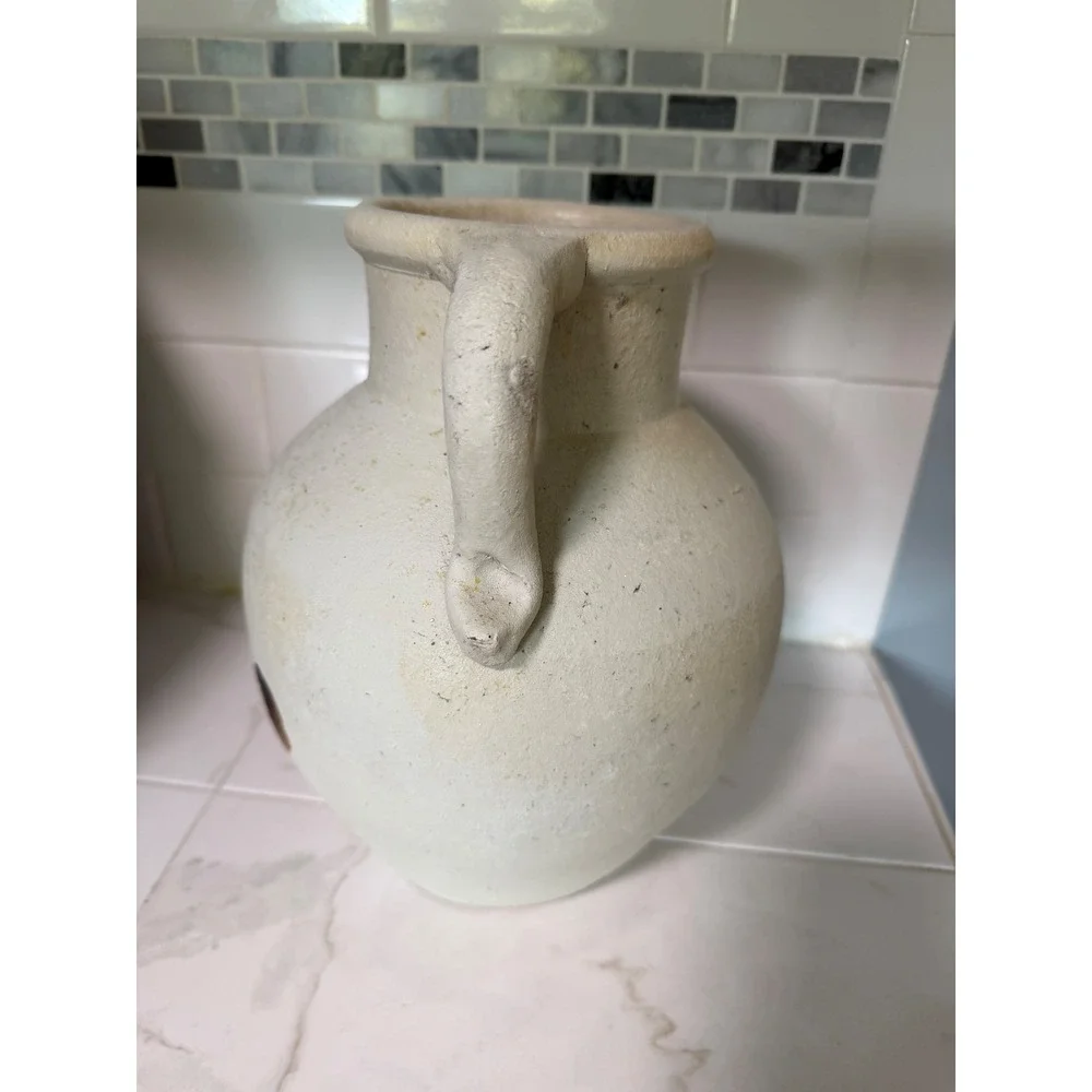 Vintage Hand Painted Rooster Terracotta Vase Double Handle Farmhouse Pottery 9